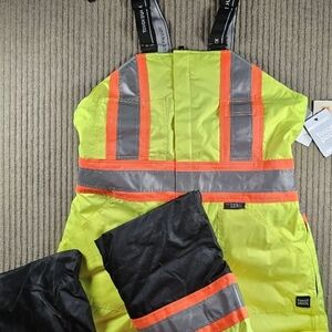 Tough Duck S79811 L Hi-Vis Insulated Bibs, Florescent Yellow, 36-38" Waist, New